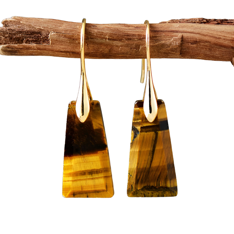 Tiger Eye Stone Multi-Tone 18k Gold Plated Earrings