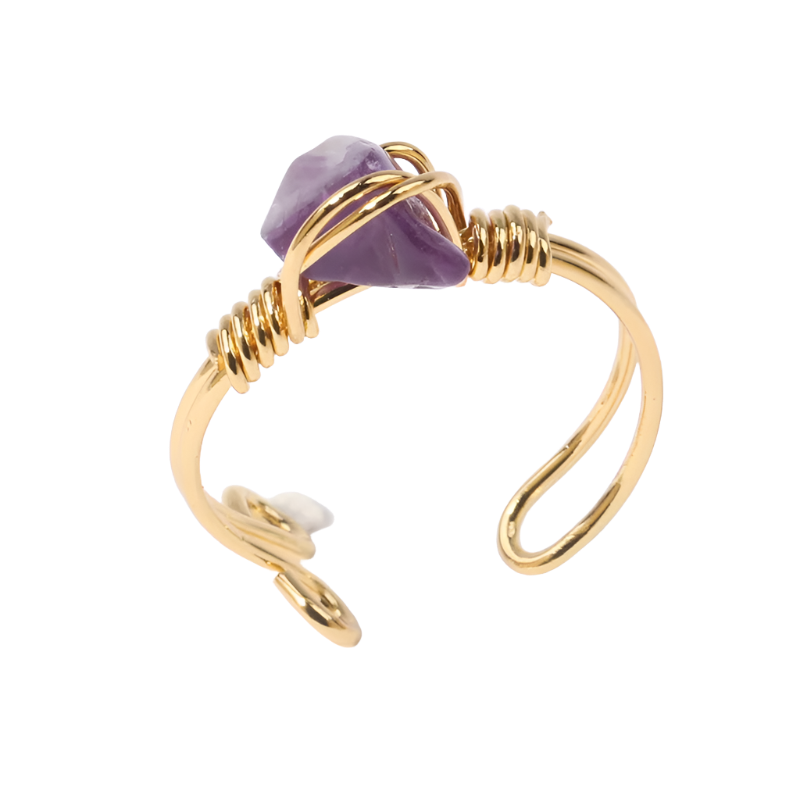 18K Gold Plated Amethyst Adjustable Ring | Natural Stone Jewelry