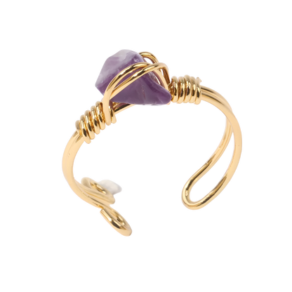 18K Gold Plated Amethyst Adjustable Ring | Natural Stone Jewelry