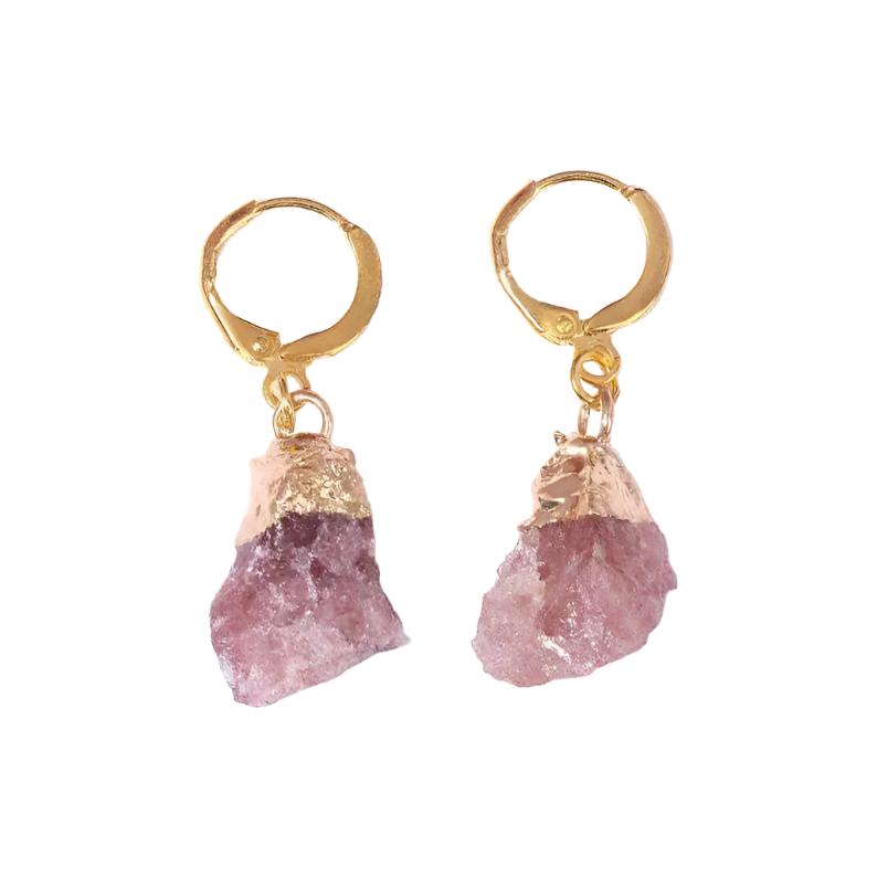 Radiant Natural Raw Crystal Earrings 18K Gold Plated