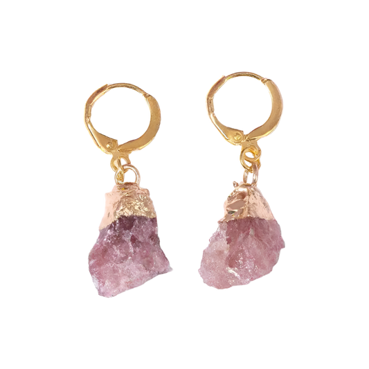 Radiant Natural Raw Crystal Earrings 18K Gold Plated