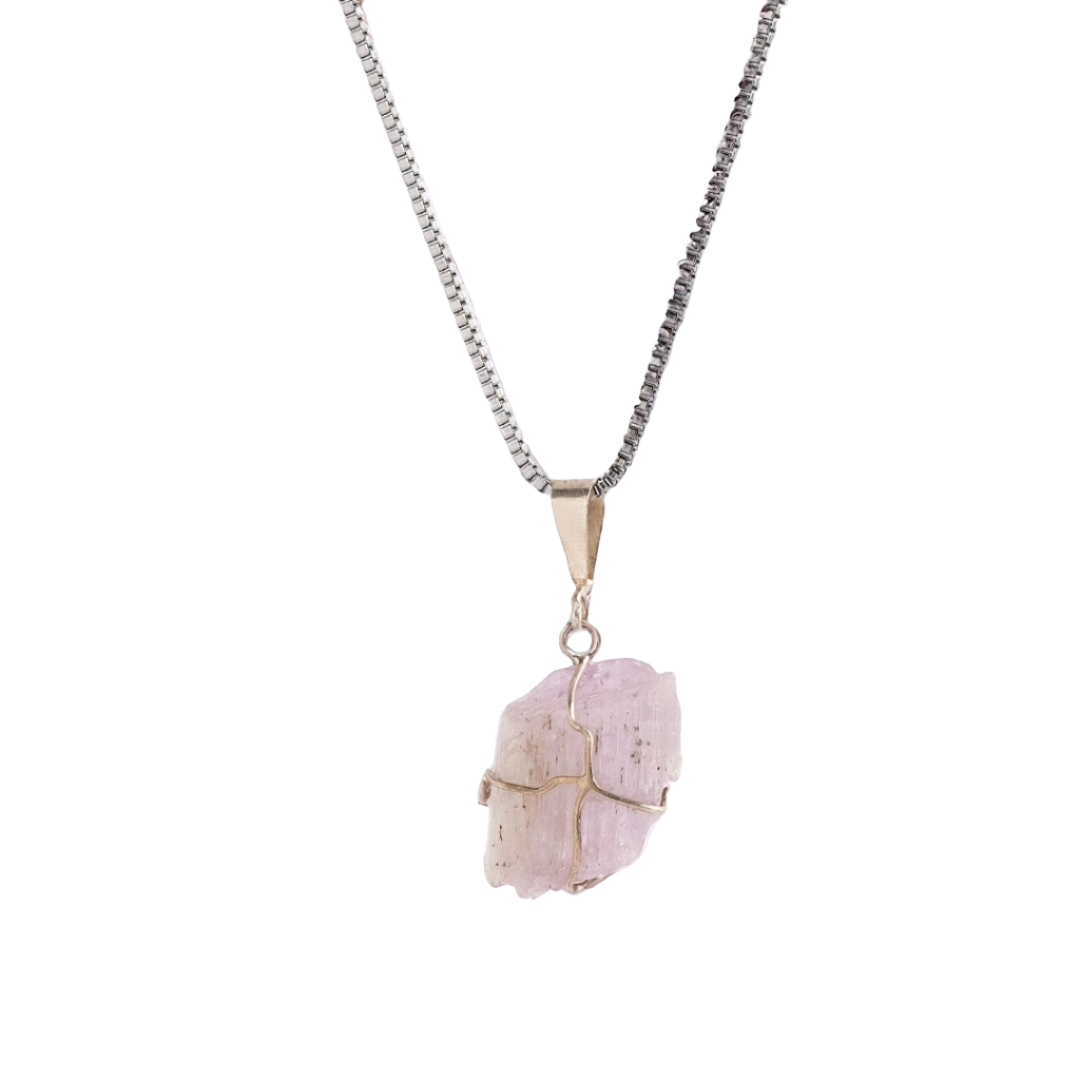 Kunzite Crystal Stone Pendant - Raw Gemstone