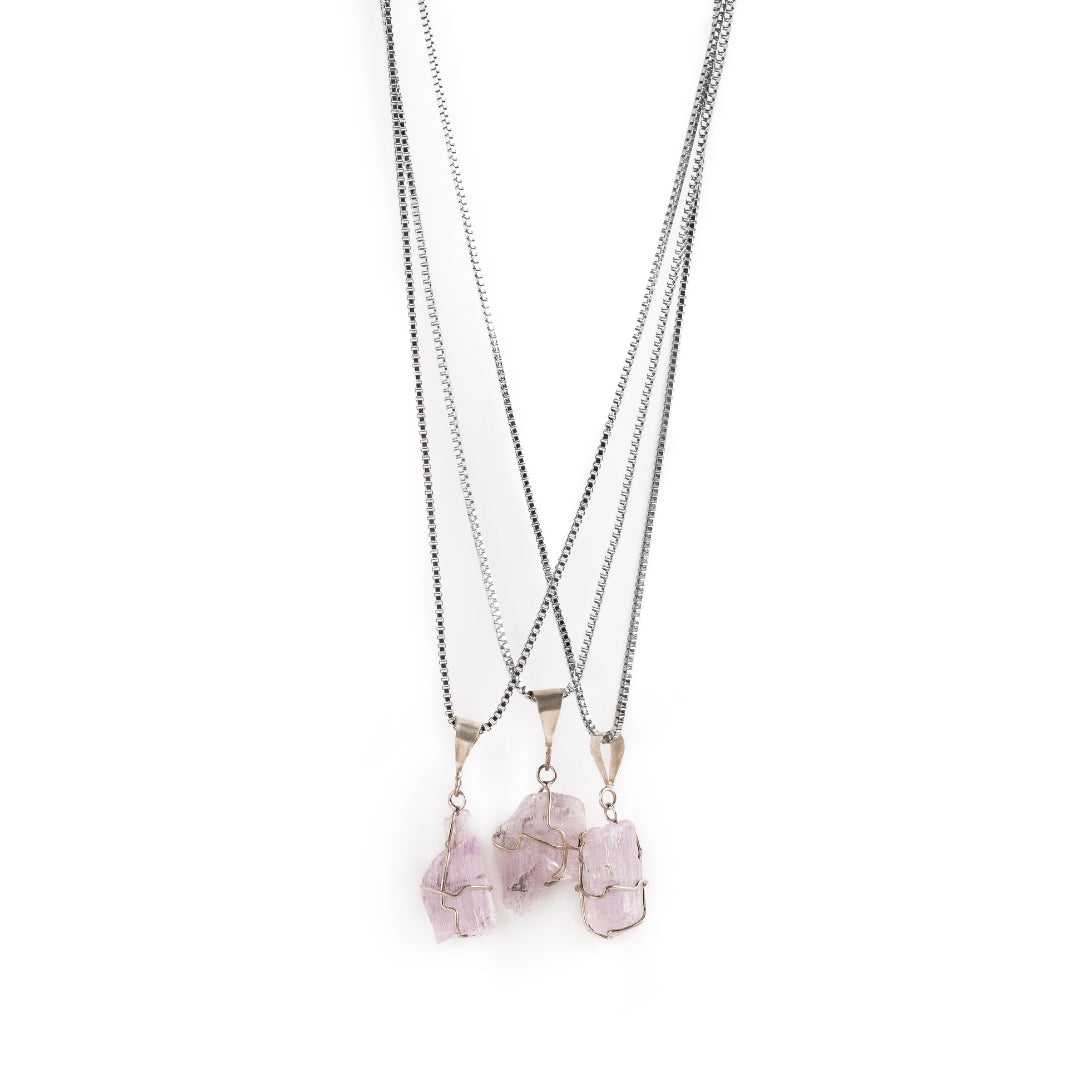 Kunzite Crystal Stone Pendant - Raw Gemstone