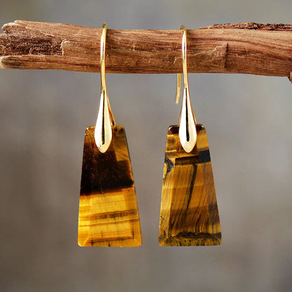 Tiger Eye Stone Multi-Tone 18k Gold Plated Earrings