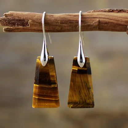 Tiger Eye Stone Multi-Tone 18k Gold Plated Earrings