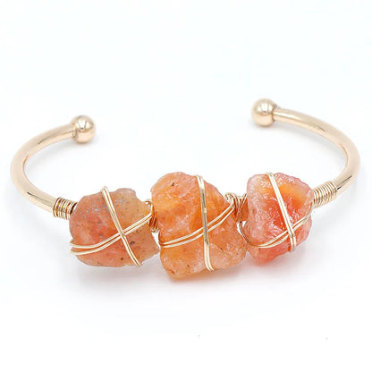 Natural Gemstone Open Adjustable Cuff Bracelet