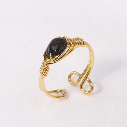 18K Gold Plated Amethyst Adjustable Ring | Natural Stone Jewelry