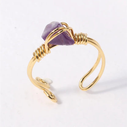 18K Gold Plated Amethyst Adjustable Ring | Natural Stone Jewelry