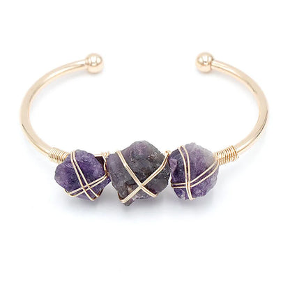 Natural Gemstone Open Adjustable Cuff Bracelet