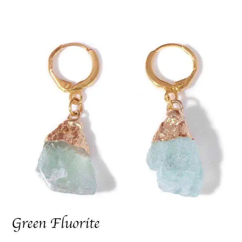 Radiant Natural Raw Crystal Earrings 18K Gold Plated