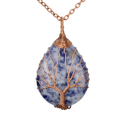 Blue Sand Stone Handmade Drop Shape Tree Pendant | Gemstone Pendant