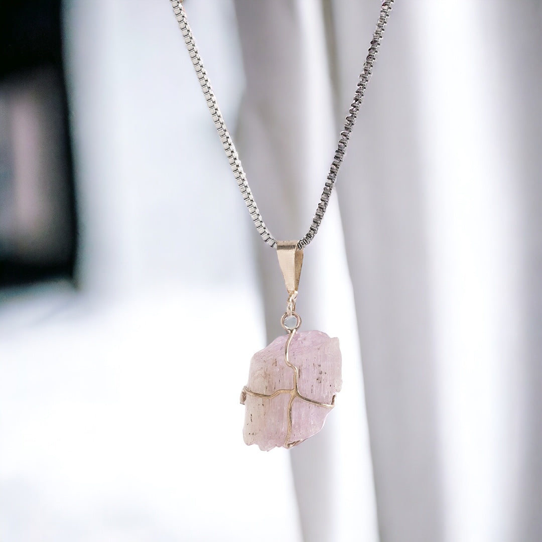 Kunzite Crystal Stone Pendant - Raw Gemstone