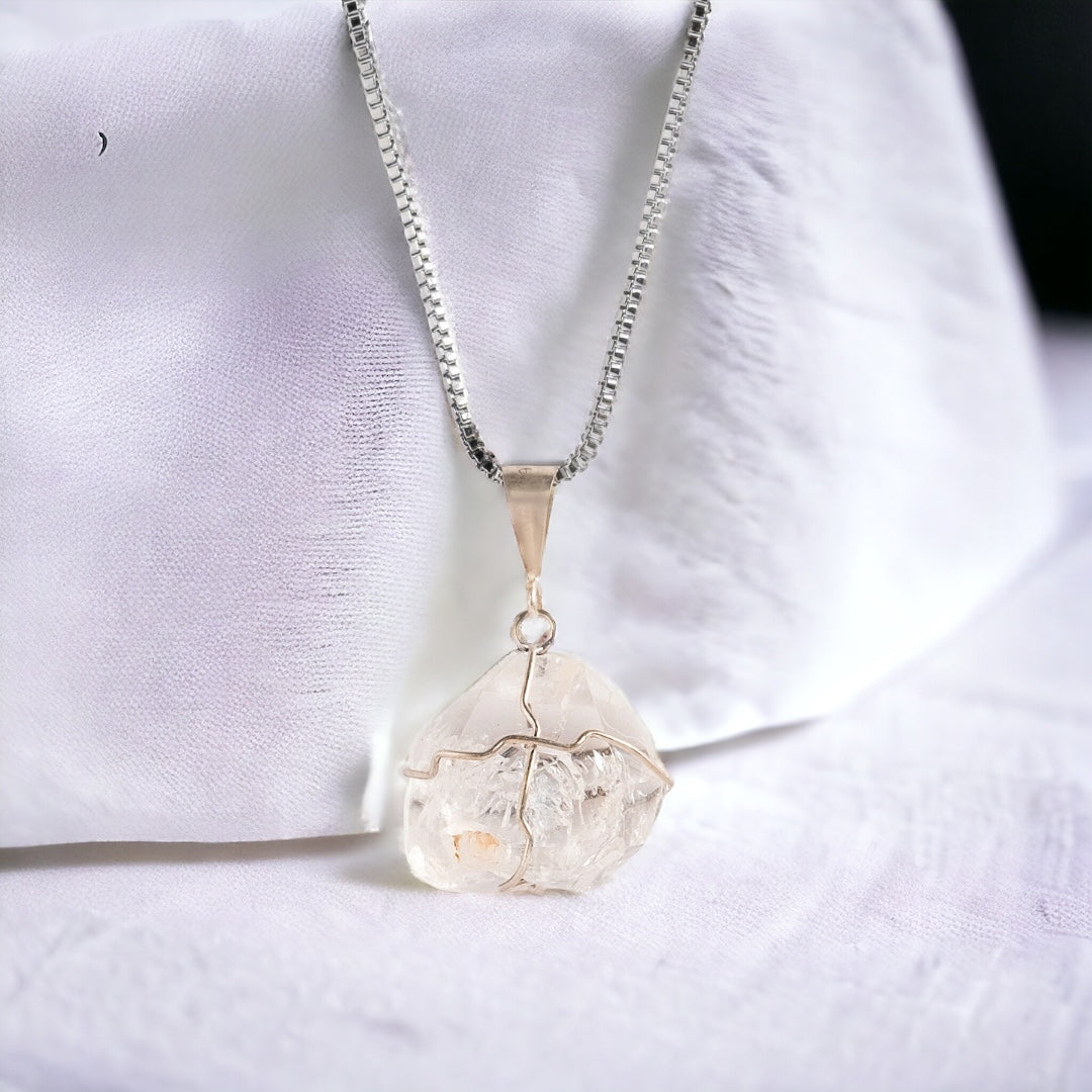 Clear Quartz Crystal Stones Pendant - Raw Gemstone